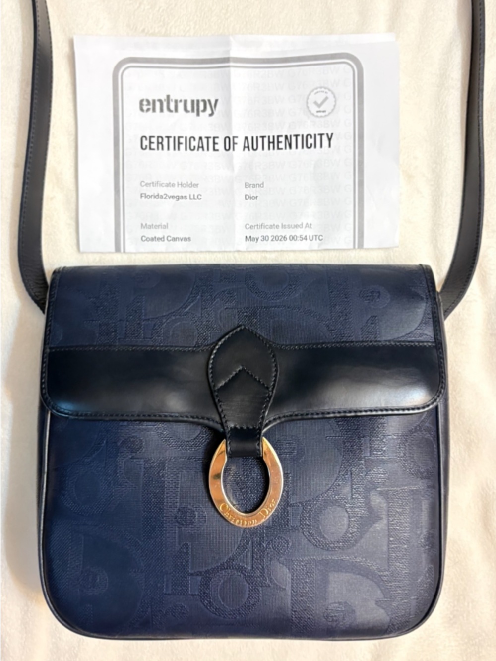 Rare Vintage Christian Dior Navy Oblique Monogram Jacquard Shoulder Bag w/ COA✨ - Picture 9 of 9
